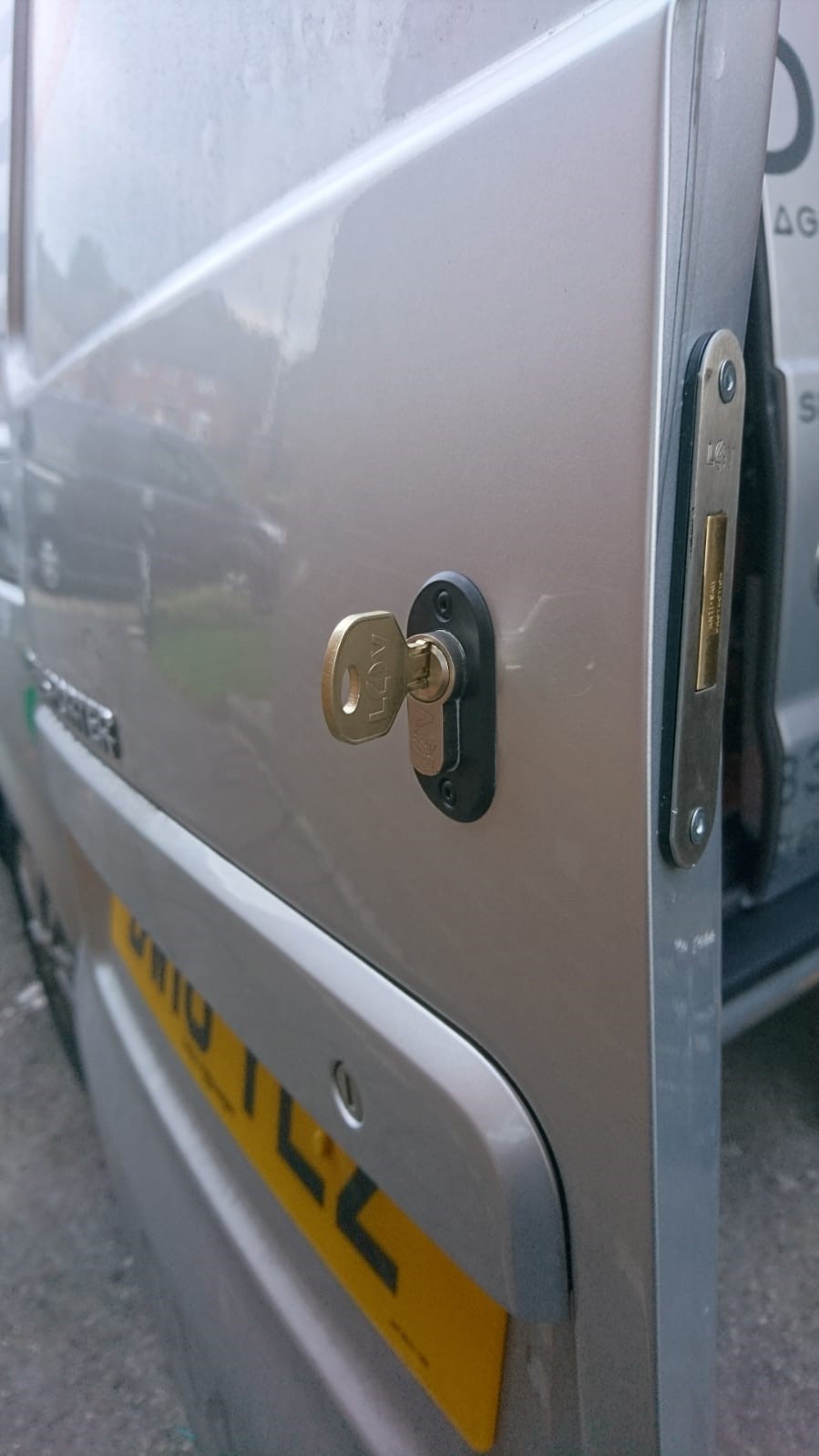 Van door deadlock fitted to rear VW transporter grey door