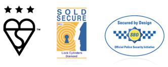 Lock standards Logos showing British Standard kitemark, sold secure and secured by design