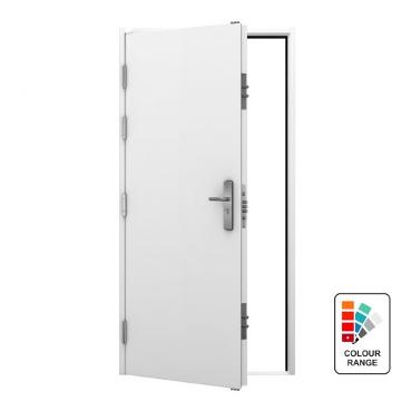 Ultra high security white steel door showing locking mechanism