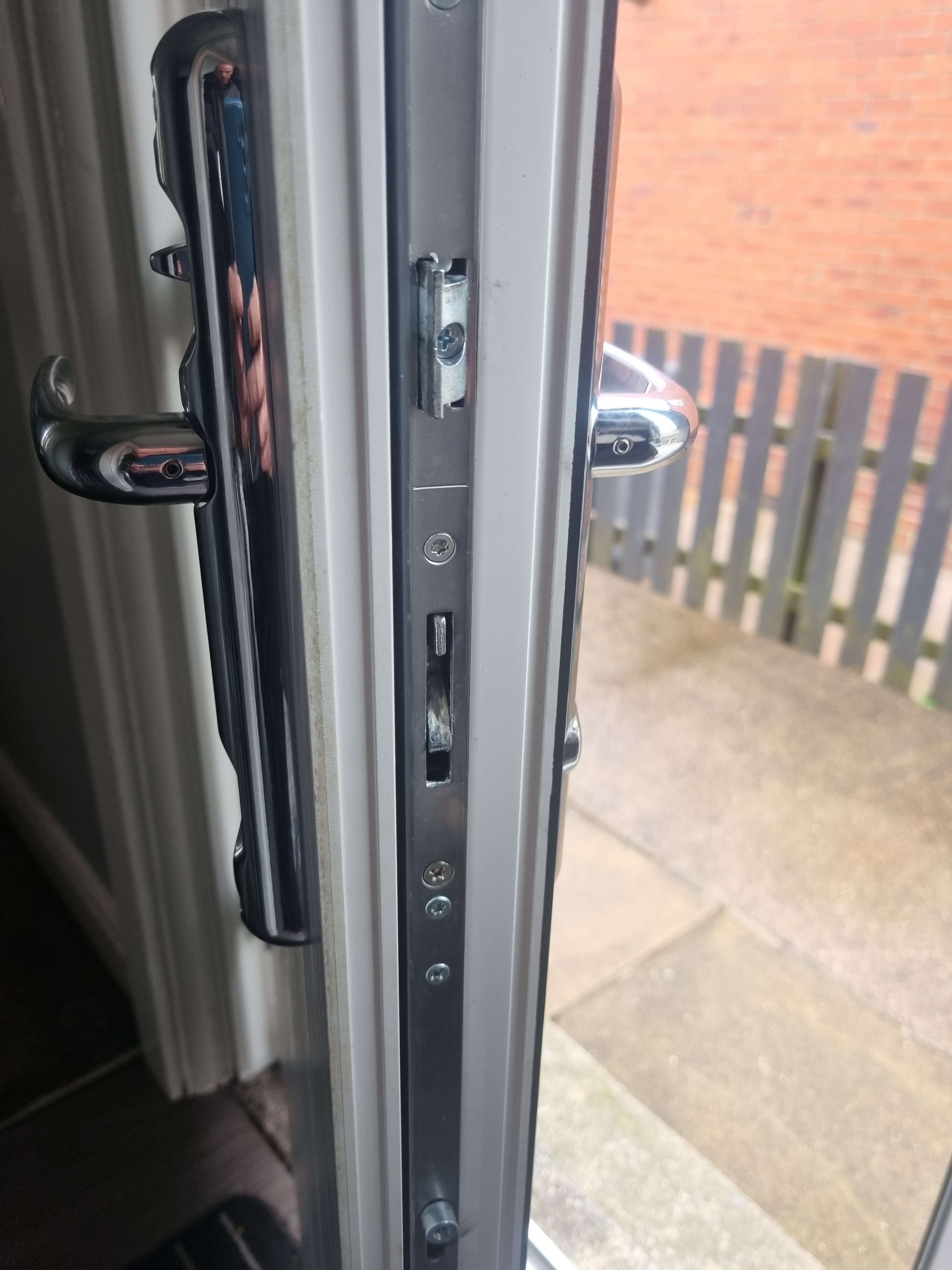 UPVC door lock repaired Leeds showing Lockmaster multi point lock